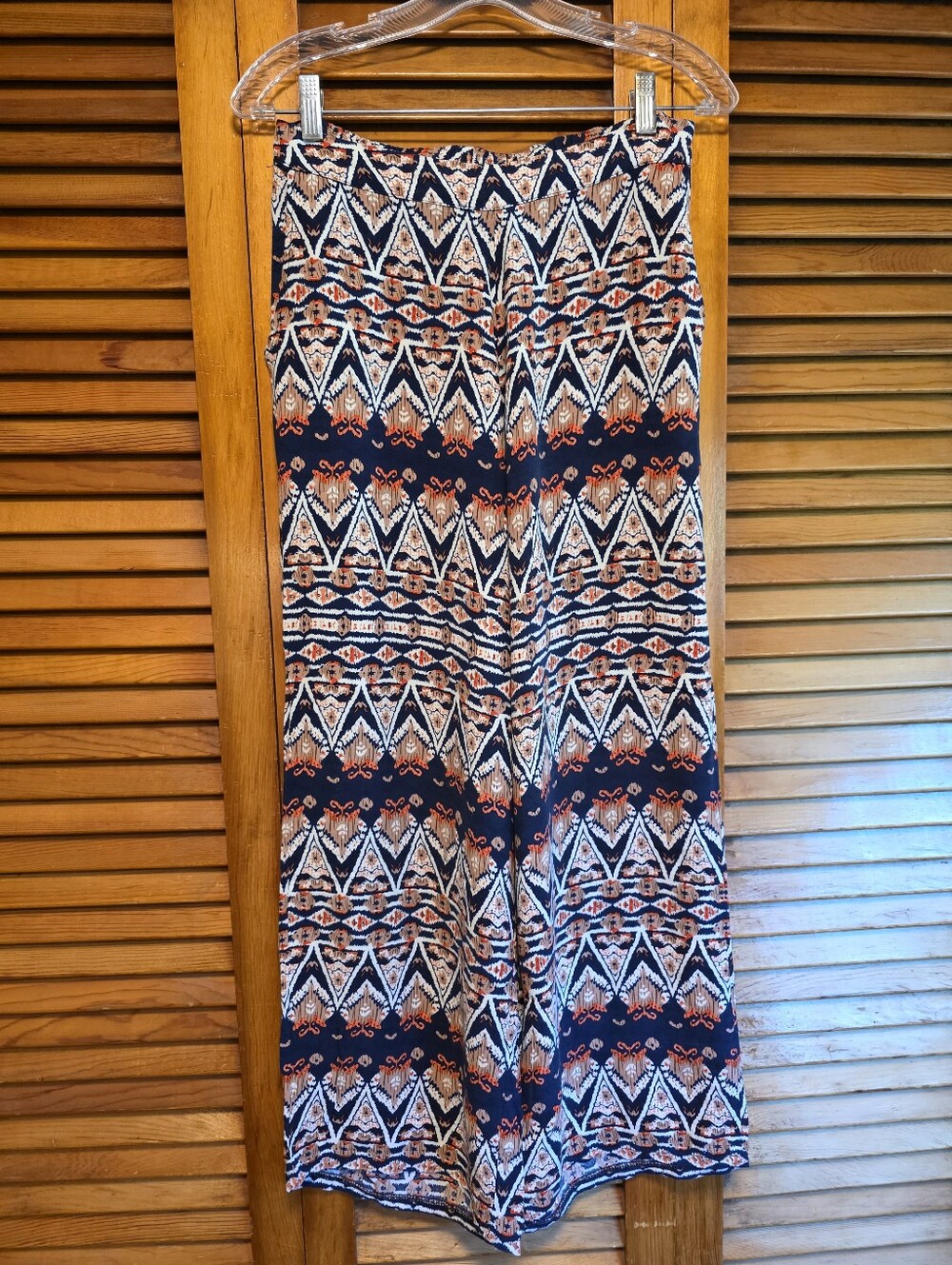 Solitaire Women's Aztec Print Elastic Waist Wide Leg Palazzo Pants Size M